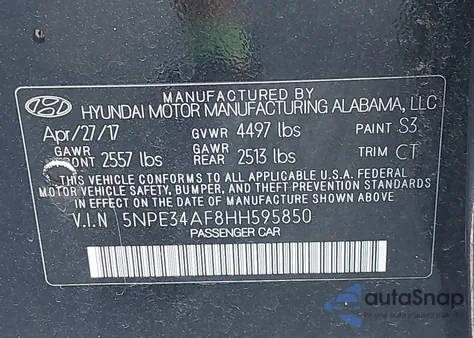 2017 Hyundai Sonata Sport из США, поврежденный, VIN 5NPE34AF8HH595850